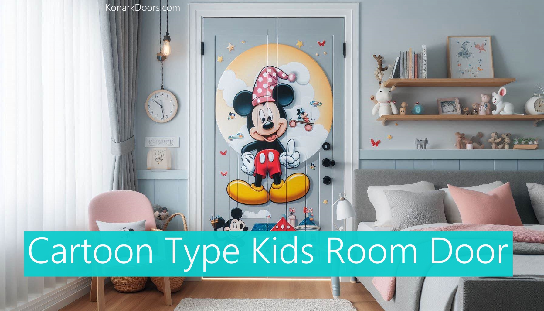 kids room door with micky mouse design on top of it